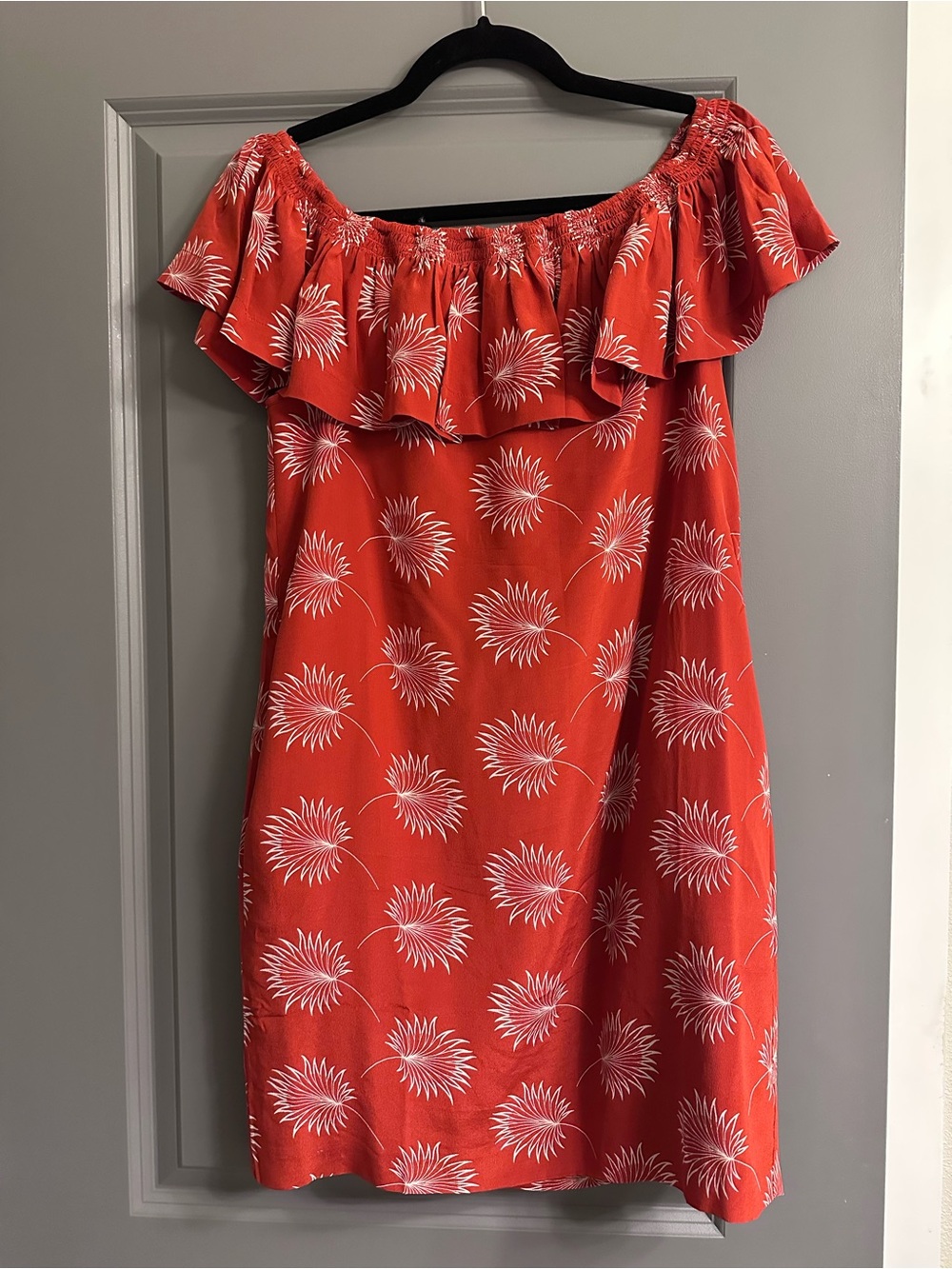 Madewell Coral Floral Off-Shoulder Ruffle Dress